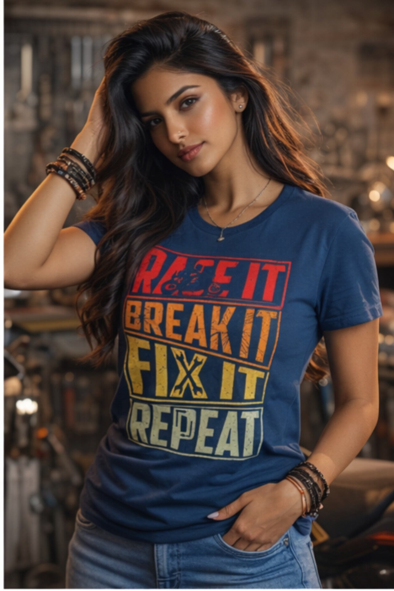 ANR Gears – Race It Break It Fix It Repeat T-Shirt | Unisex Motorcycle Garage Edition