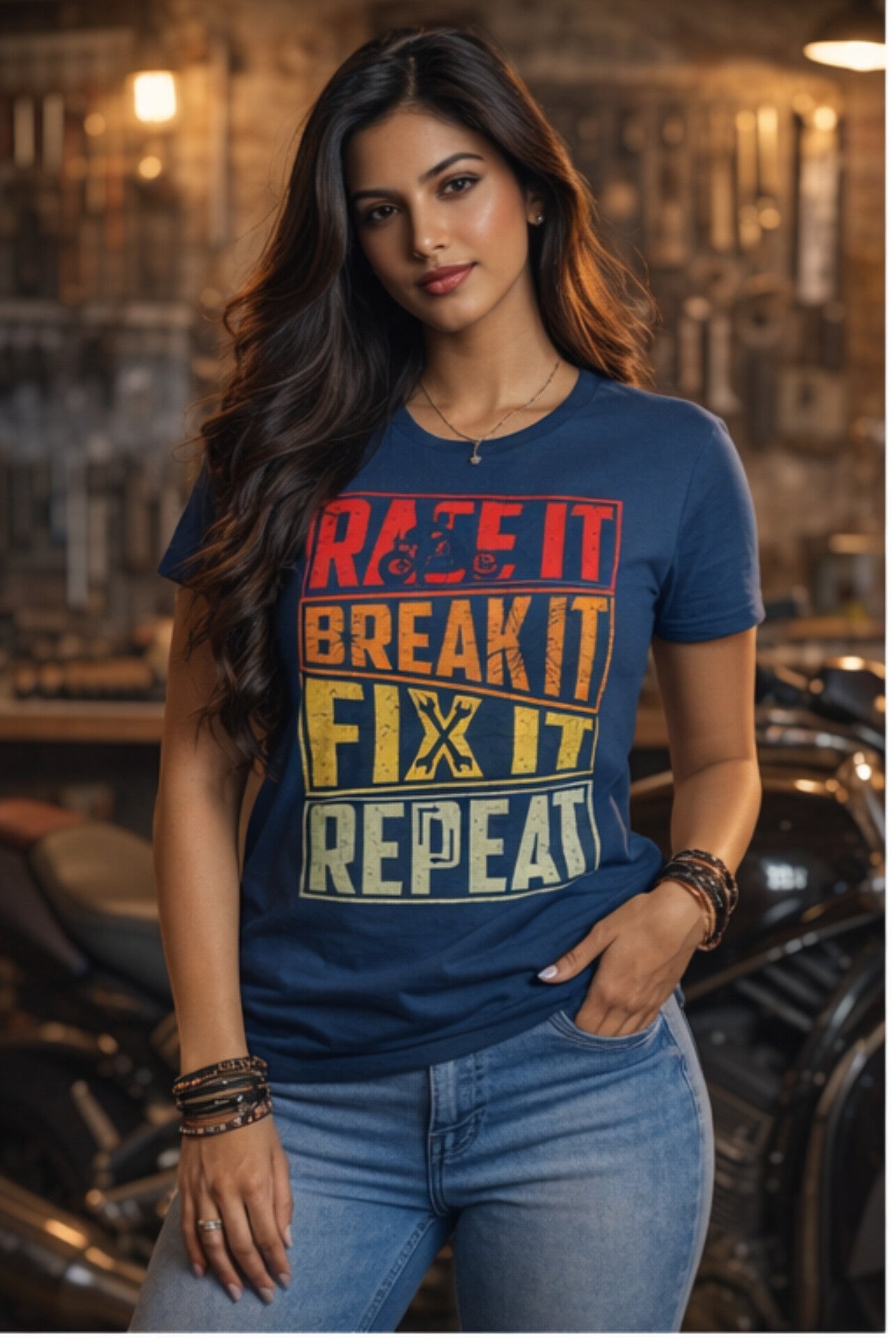 ANR Gears – Race It Break It Fix It Repeat T-Shirt | Unisex Motorcycle Garage Edition