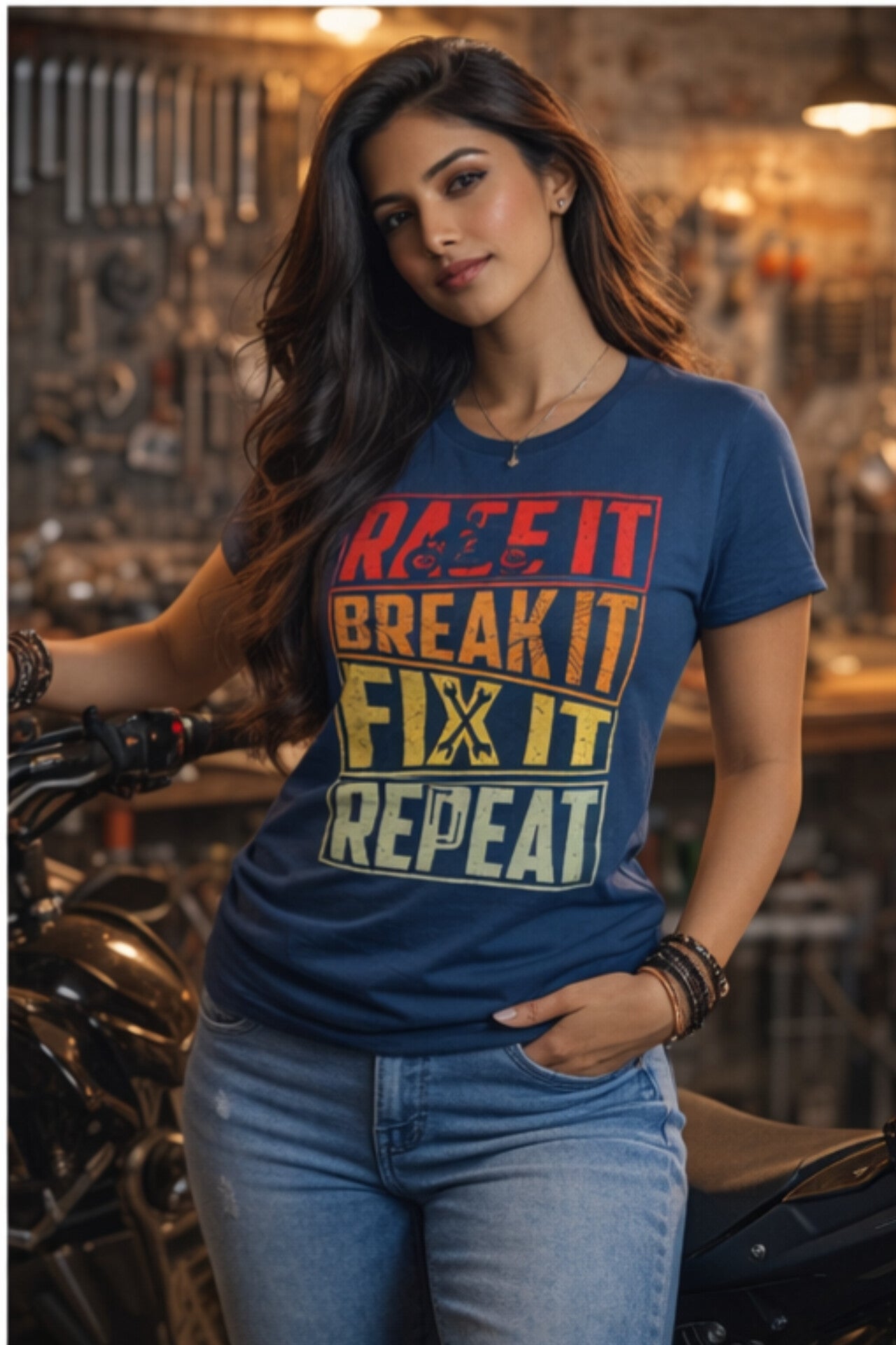 ANR Gears – Race It Break It Fix It Repeat T-Shirt | Unisex Motorcycle Garage Edition