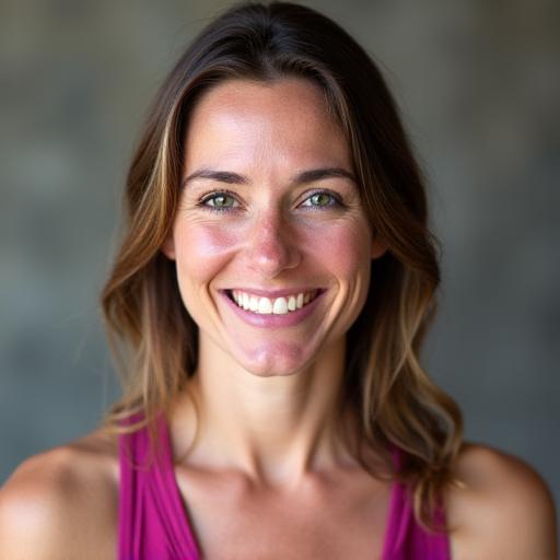 Headshot of Sionainn Ní Mhaoilchiaráin, a cheerful yoga teacher